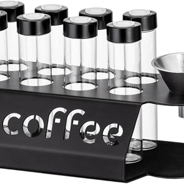 Coffee Bean Storage Containers - 8-pack Glass Jars for Storing Coffee Beans - Transparent Storage Containers, Reagent Racks, One-Way Valve - Portable Storage Jars.