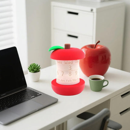 Calendar in the shape of an apple - Fun 3D-printed desk calendar - Rotatable display of date/month/day of the week - Perfect as decoration for home offices and as a gift for students.