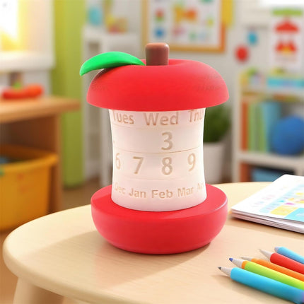 Calendar in the shape of an apple - Fun 3D-printed desk calendar - Rotatable display of date/month/day of the week - Perfect as decoration for home offices and as a gift for students.