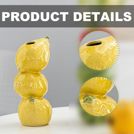 Citroenkeramiek vase - Unique fruit-shaped vase - 3D lemon design - Creative fruit and flower arrangement - Suitable for home and kitchen decor - Yellow.