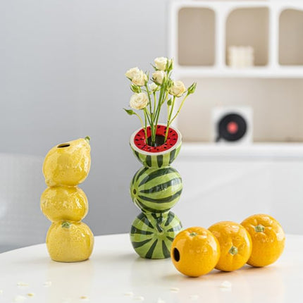 Citroenkeramiek vase - Unique fruit-shaped vase - 3D lemon design - Creative fruit and flower arrangement - Suitable for home and kitchen decor - Yellow.