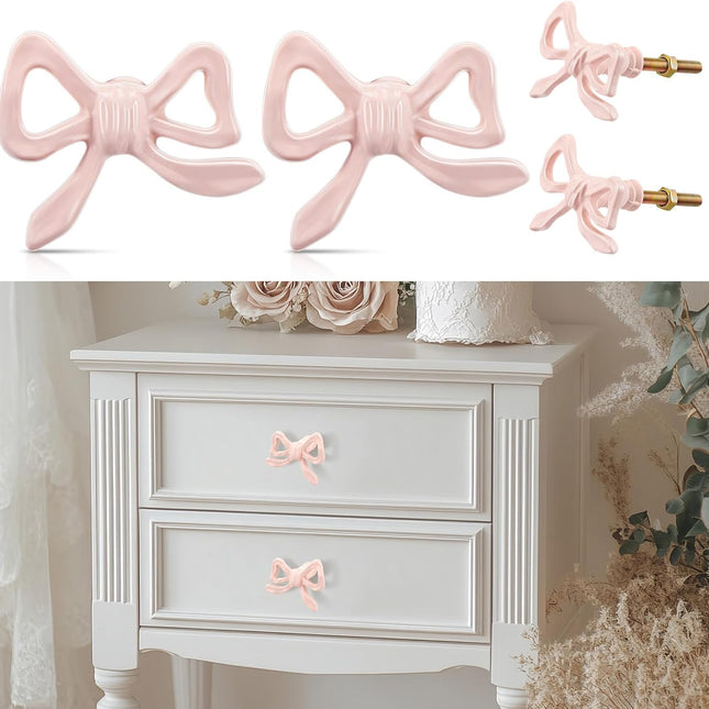 Kastdeurgreep - 2 pieces - Pink - Pink ribbon - Pink ribbon drawer knob - Dresser knob - Decorative handle - Vintage - Suitable for home - Bedroom - Hardware cabinet - Kitchen - Glass door - Wardrobe.