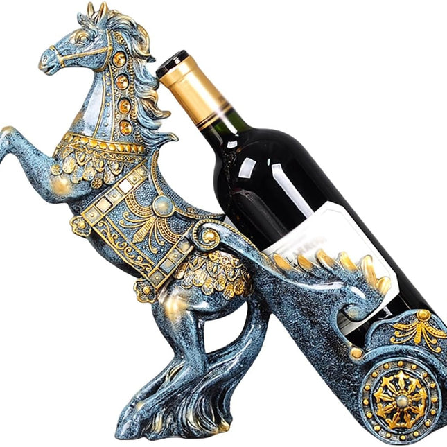 Wine rack standard - High table standard for wine accessories for one bottle - Wine rack in the shape of a resin horse - Kitchen decoration, Dining room decoration, Craftsmanship.