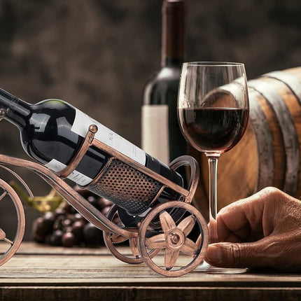 Desk wine rack - Bicycle-shaped wine rack for one bottle - Freestanding table wine rack and bottle holder - Wine gifts, home and bar decorations, and crafts.