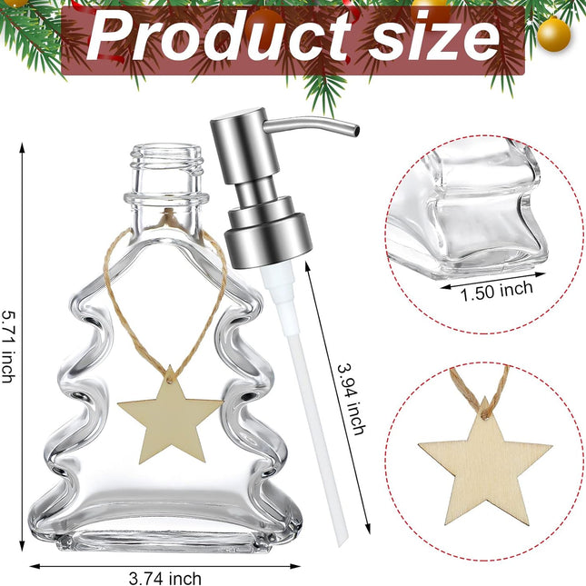 Soap Dispenser - Christmas Tree Shape - Glass - with Stainless Steel Pump - Christmas Decoration - Lotion Pump Bottle - Hand Soap Dispenser - Empty Pump - Suitable for Bathroom and Kitchen.