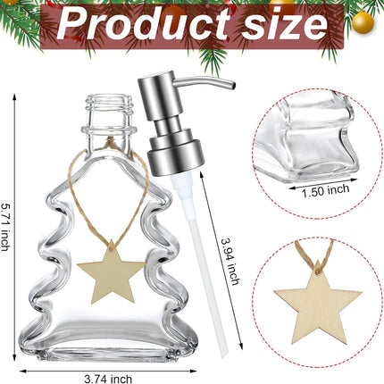 Soap Dispenser - Christmas Tree Shape - Glass - with Stainless Steel Pump - Christmas Decoration - Lotion Pump Bottle - Hand Soap Dispenser - Empty Pump - Suitable for Bathroom and Kitchen.