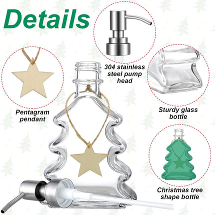 Soap Dispenser - Christmas Tree Shape - Glass - with Stainless Steel Pump - Christmas Decoration - Lotion Pump Bottle - Hand Soap Dispenser - Empty Pump - Suitable for Bathroom and Kitchen.
