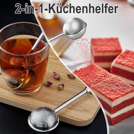 Set of 2 separate tea filters - Tea filter with telescopic handle - Tea strainer made of 304 stainless steel - Flour sieve made of stainless steel - Powder dispenser - Suitable for sugar, flour, spices and cocoa powder (B).