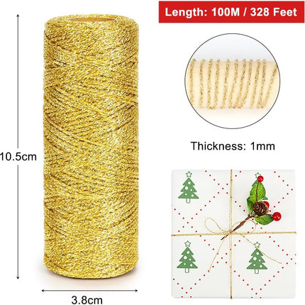 Henneptouw - Golden henneptouw - 100m gold Christmas ribbon - For gift wrapping - Christmas decoration - Party decoration - DIY - Sewing supplies.