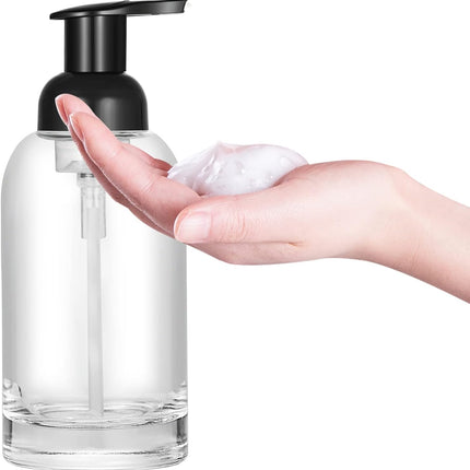 Hand soap bottle - Foam soap dispenser - Glass - Pump type - 375 ml dispenser - Clear bottle with black pump - For hand soap and body soap - 2-pack.
