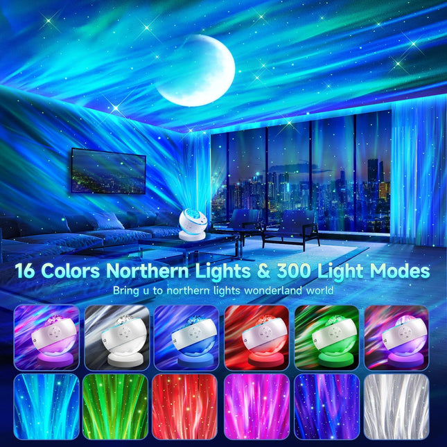 Starry Sky Projector Lamp - 300 Lighting Settings - Northern Light - 15 White Noise Bluetooth Projector Modes - Galaxy Party Light - Starry Sky Projector Light Cord with Timer - Room Decoration.