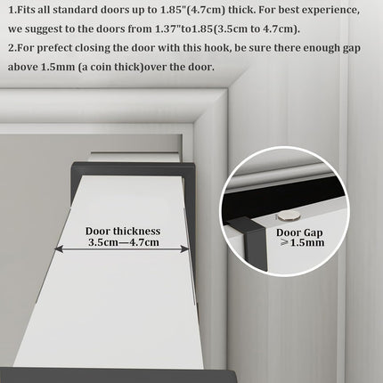 Overdoor Hooks - No-Drill Clothes and Hat Hangers - Door Hooks - Can hang jackets, towels, bags, bathrobes, etc. (2-pack - Black).