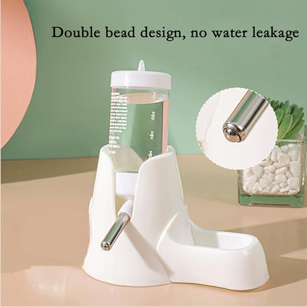 White hamster water bottle with standard, food bowl base, automatic water dispenser, suitable for dwarf hamsters, gerbils and other small animals..