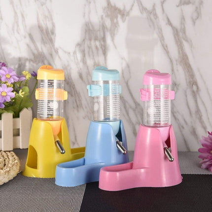 Water bowl for small animals - 3-in-1 hanging water bottle for hamsters - Automatic pet water bowl with stand - Suitable for dwarf hamsters, mice, rats and hedgehogs (80 ml - Pink).