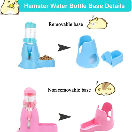 Water bowl for small animals - 3-in-1 hanging water bottle for hamsters - Automatic pet water bowl with stand - Suitable for dwarf hamsters, mice, rats and hedgehogs (80 ml - Pink).