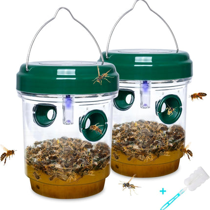2-pack solar-powered wasp traps - Hanging wasp traps for outdoors - Suitable for wasps, hornets, bumblebees, etc. outdoors - With UV-LED light.
