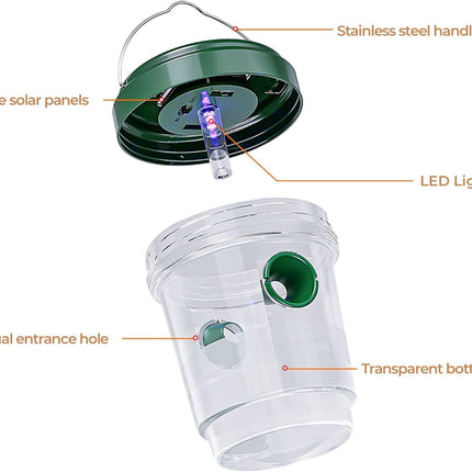 2-pack solar-powered wasp traps - Hanging wasp traps for outdoors - Suitable for wasps, hornets, bumblebees, etc. outdoors - With UV-LED light.