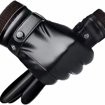Black winter gloves made of genuine leather - warm and insulated gloves - adjustable size - compatible with touchscreen devices - non-slip palm - cashmere lining - windproof, rainproof and snowproof.