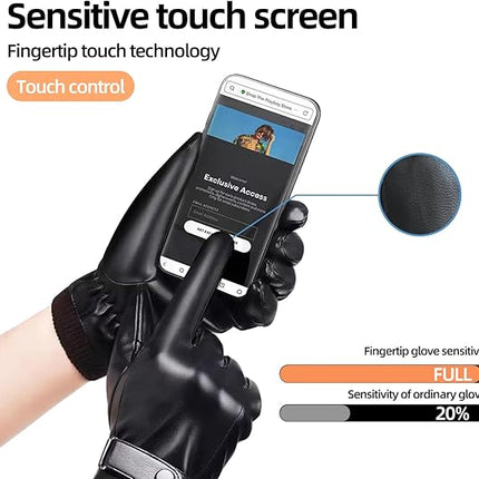 Black winter gloves made of genuine leather - warm and insulated gloves - adjustable size - compatible with touchscreen devices - non-slip palm - cashmere lining - windproof, rainproof and snowproof.