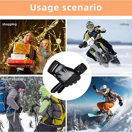 Black winter gloves made of genuine leather - warm and insulated gloves - adjustable size - compatible with touchscreen devices - non-slip palm - cashmere lining - windproof, rainproof and snowproof.
