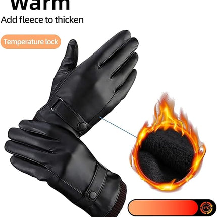 Black winter gloves made of genuine leather - warm and insulated gloves - adjustable size - compatible with touchscreen devices - non-slip palm - cashmere lining - windproof, rainproof and snowproof.