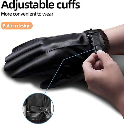 Black winter gloves made of genuine leather - warm and insulated gloves - adjustable size - compatible with touchscreen devices - non-slip palm - cashmere lining - windproof, rainproof and snowproof.