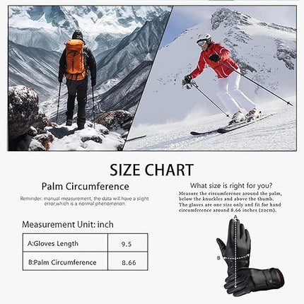 Black winter gloves made of genuine leather - warm and insulated gloves - adjustable size - compatible with touchscreen devices - non-slip palm - cashmere lining - windproof, rainproof and snowproof.