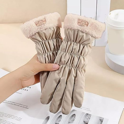 Warm winter gloves for women - windproof and snowproof gloves - thickened and fleece-lined gloves - gloves with wrist protection - suitable for skiing, cycling, running and working..