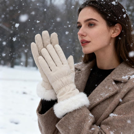 Warm winter gloves for women - windproof and snowproof gloves - thickened and fleece-lined gloves - gloves with wrist protection - suitable for skiing, cycling, running and working..