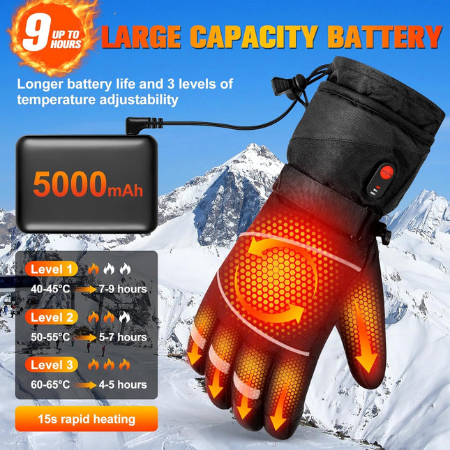 Gloves - Warm winter gloves - Rechargeable heated gloves - 3 heating settings, 360° heating - Touchscreen, waterproof/windproof - Winter ski/cycling/hiking gloves (unisex).