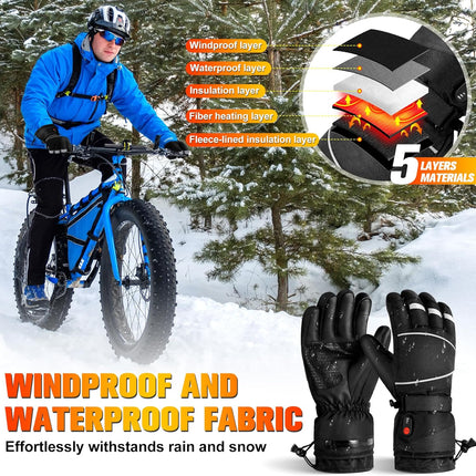 Gloves - Warm winter gloves - Rechargeable heated gloves - 3 heating settings, 360° heating - Touchscreen, waterproof/windproof - Winter ski/cycling/hiking gloves (unisex).