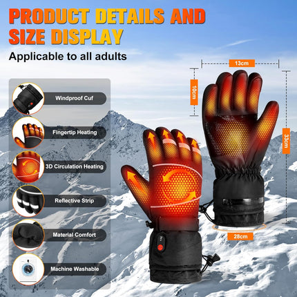 Gloves - Warm winter gloves - Rechargeable heated gloves - 3 heating settings, 360° heating - Touchscreen, waterproof/windproof - Winter ski/cycling/hiking gloves (unisex).