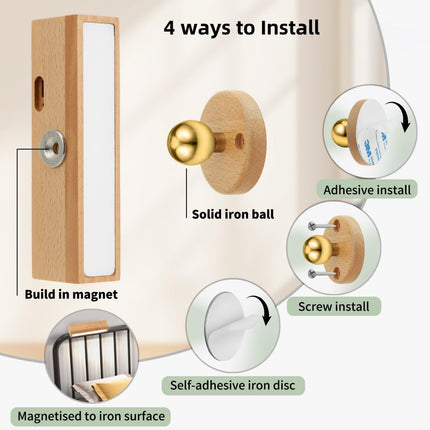 Indoor wall lamp - Wooden LED wall lamp with wireless charging - Bedroom wall lamp - 360° rotating touchscreen dimmable light - Drill-free installation - Suitable for bedroom/living room.