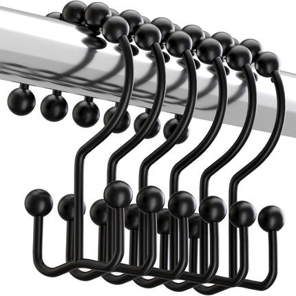 Matzwarte shower curtain hooks (12-pack) - Double hooks made of stainless steel - Hooks with smooth rolling action - Suitable for shower curtains up to 3.3 cm thick - Suitable for shower curtains and waterproof liners. (black).