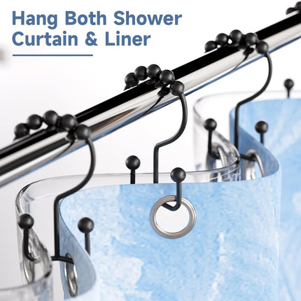 Matzwarte shower curtain hooks (12-pack) - Double hooks made of stainless steel - Hooks with smooth rolling action - Suitable for shower curtains up to 3.3 cm thick - Suitable for shower curtains and waterproof liners. (black).