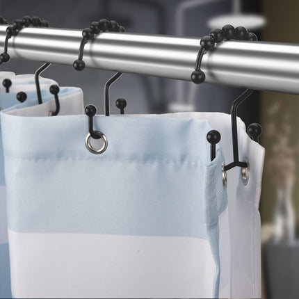 Matzwarte shower curtain hooks (12-pack) - Double hooks made of stainless steel - Hooks with smooth rolling action - Suitable for shower curtains up to 3.3 cm thick - Suitable for shower curtains and waterproof liners. (black).