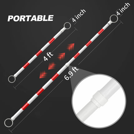 Telescopic pole - 1-pack 4' to 6.9' telescopic cone pole - for parking areas - retractable barrier for roadworks - red and white - cones not included.