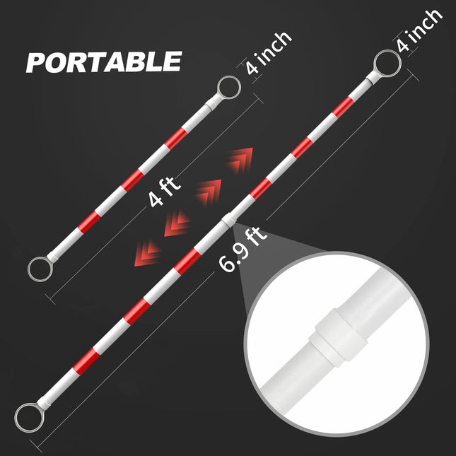 Telescopic pole - 1-pack 4' to 6.9' telescopic cone pole - for parking areas - retractable barrier for roadworks - red and white - cones not included.