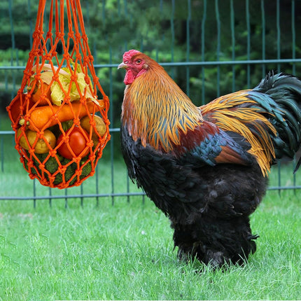 Feed bag - Feed net bag - Chicken, duck and goose feed net bag - Hanging - With carabiner - Feed tray for fruit and vegetables - 60 cm - 2 colours.
