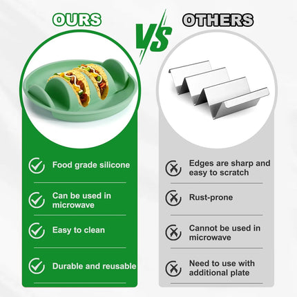Silicone taco trays - 3-pack - with dividers - Eco-friendly - Reusable - Taco plates - Taco holders - Hard/soft taco shell holder - Taco party tray - Dishwasher and microwave safe.