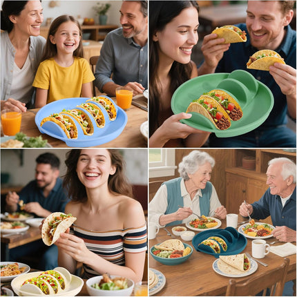 Silicone taco trays - 3-pack - with dividers - Eco-friendly - Reusable - Taco plates - Taco holders - Hard/soft taco shell holder - Taco party tray - Dishwasher and microwave safe.