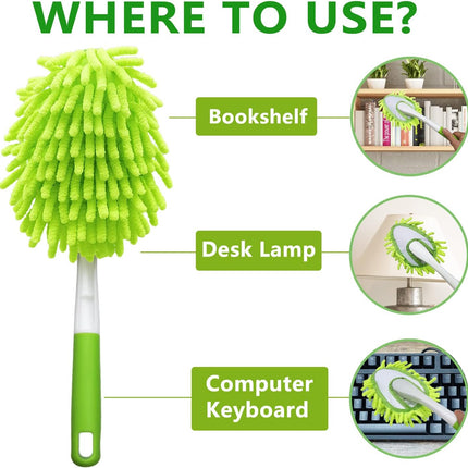 Cloth brush - Microfiber cloth - Hand-washable cloth - With 4 replaceable microfiber heads - Can be used wet and dry - Removable cleaning accessories - Suitable for office, car, windows, furniture and walls.