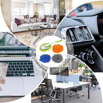 Cloth brush - Microfiber cloth - Hand-washable cloth - With 4 replaceable microfiber heads - Can be used wet and dry - Removable cleaning accessories - Suitable for office, car, windows, furniture and walls.