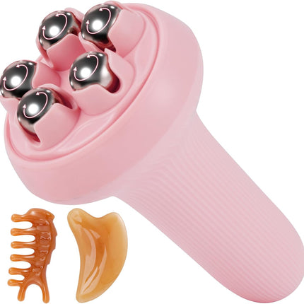 Massager - Portable Lymph Massage Roller - Neck Roller - Massage Tool - Helps Release Muscles, Face and Body - Face Roller - Facial Gua Sha Set (pink).