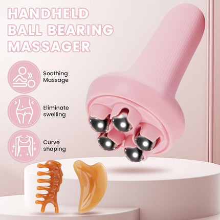 Massager - Portable Lymph Massage Roller - Neck Roller - Massage Tool - Helps Release Muscles, Face and Body - Face Roller - Facial Gua Sha Set (pink).