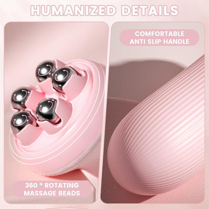 Massager - Portable Lymph Massage Roller - Neck Roller - Massage Tool - Helps Release Muscles, Face and Body - Face Roller - Facial Gua Sha Set (pink).