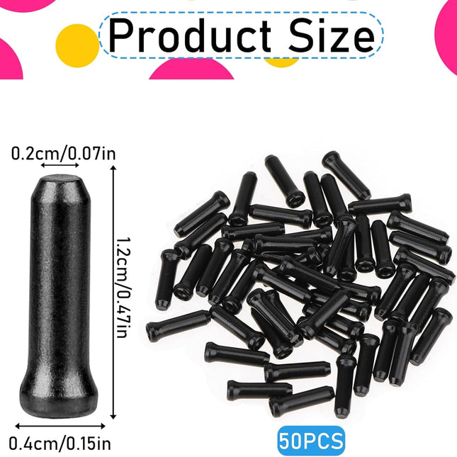 Bike Cable End Caps - 50 Pieces - Black - Bike Cable End Caps - Brake and Gear Cable Tips for Bikes.
