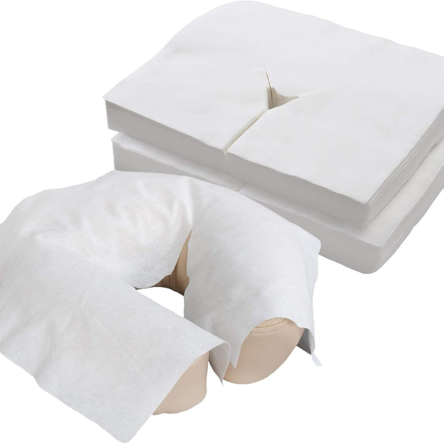 Disposable pillowcase - U-shaped pillow - 35*42cm - White - 100 pillowcases - Ultra soft - Anti-slip layer - Massage head support cover - Suitable for massage beds and chairs.