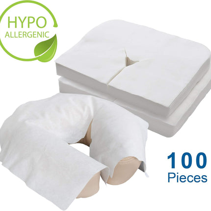Disposable pillowcase - U-shaped pillow - 35*42cm - White - 100 pillowcases - Ultra soft - Anti-slip layer - Massage head support cover - Suitable for massage beds and chairs.