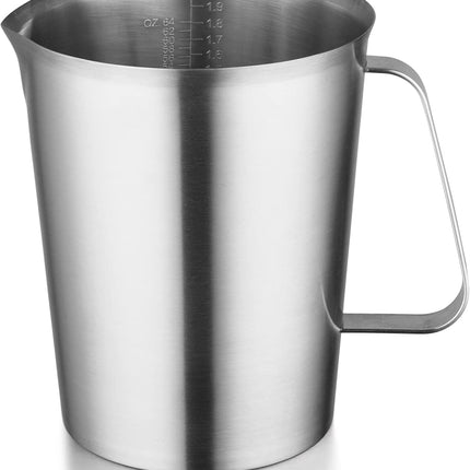 Stainless Steel Measuring Jug - 304 Stainless Steel - with Handle and Spout - Metal Pitcher with oz and ml Markings - 64 oz / 2 Litres (8 Cups) - Extra Strong Pitcher.